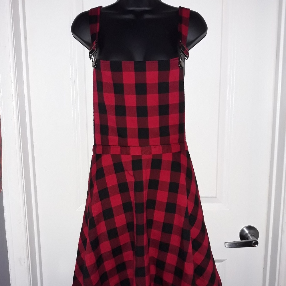 Plaid checked dress with suspenders